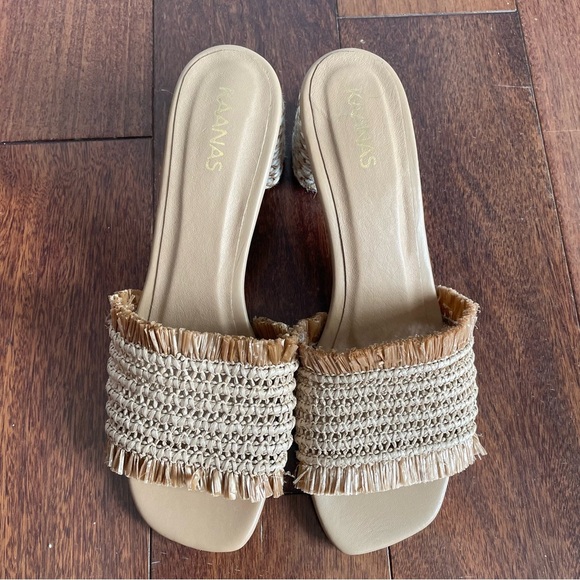 Kaanas Open Toe Heels Shoes Sumatra Tan Block Frayed Woven Sandal Womens Size 9 - Picture 3 of 11